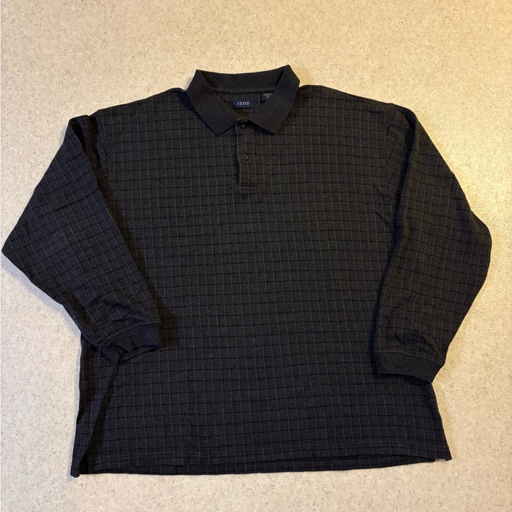 Izod Charcoal Plaid Cotton Sweater XL